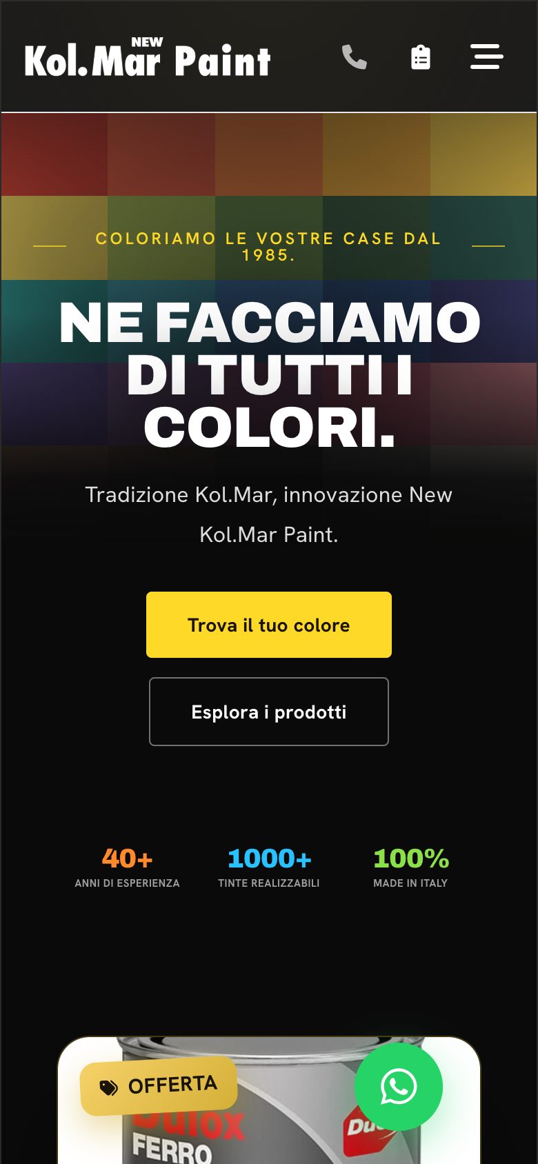Il sito di New Kolmar Paint visto da telefono