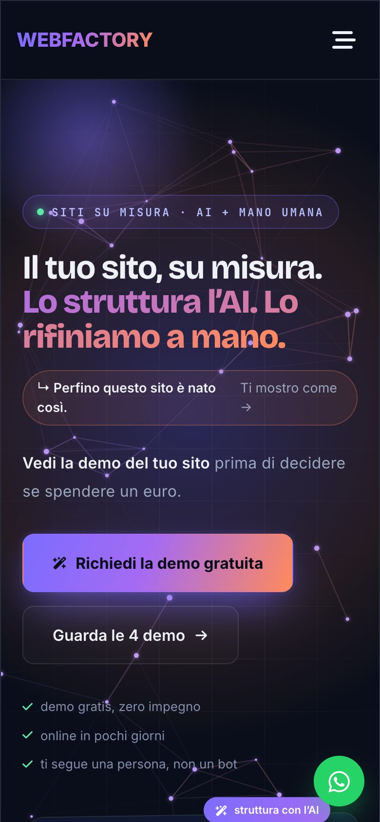 Il sito di WebFactory visto da telefono